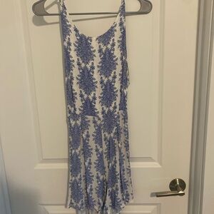 Blue and White Sleeveless Romper